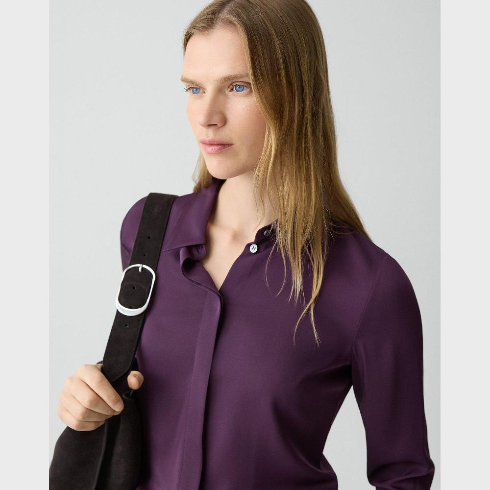 J Brand Fitted Shirt In Silk Georgette Black Iris