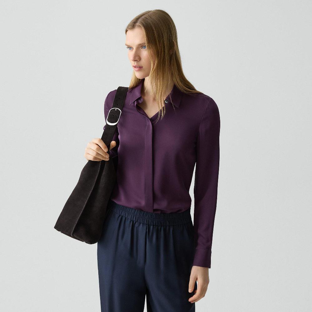 j brand Fitted Shirt in Silk Georgette black iris