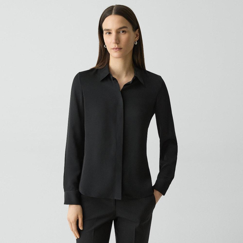 j brand Fitted Shirt in Silk Georgette black