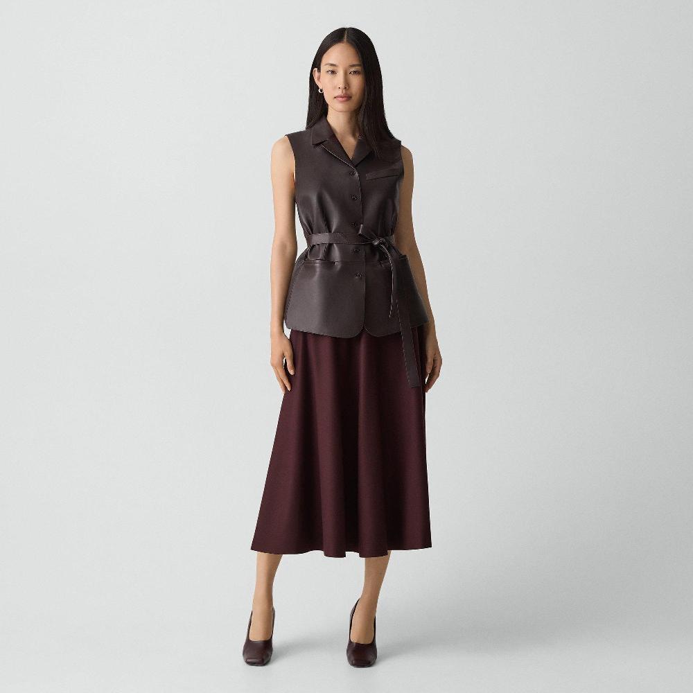 j brand Flared Midi Skirt in Sleek Flannel merlot