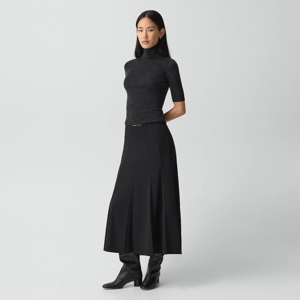 J Brand Fluted Seam Skirt In Crepe Jersey Black