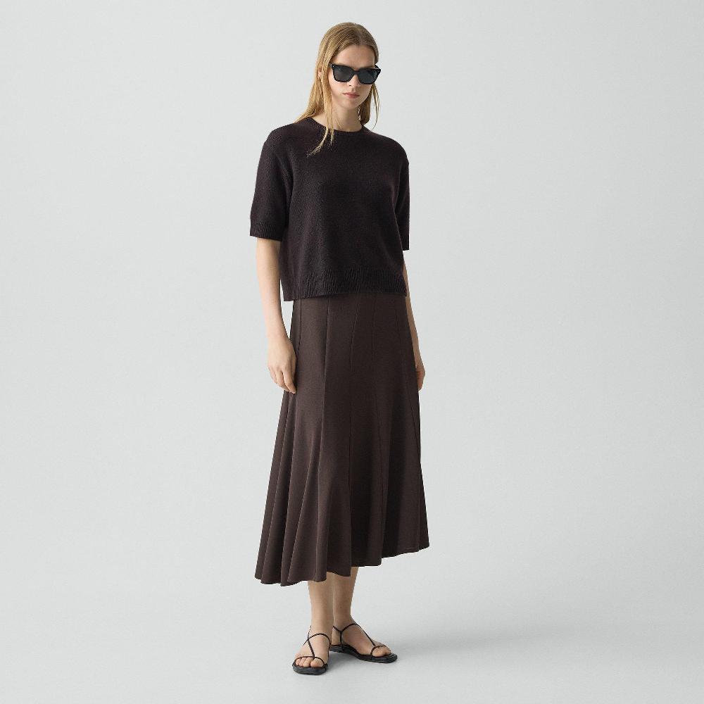 J Brand Fluted Seam Skirt In Crepe Jersey Cacao