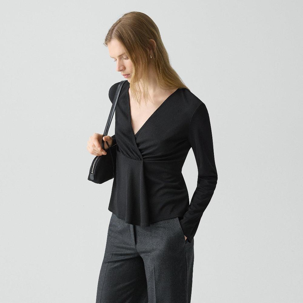 J Brand Gathered Top In Crepe Jersey Black