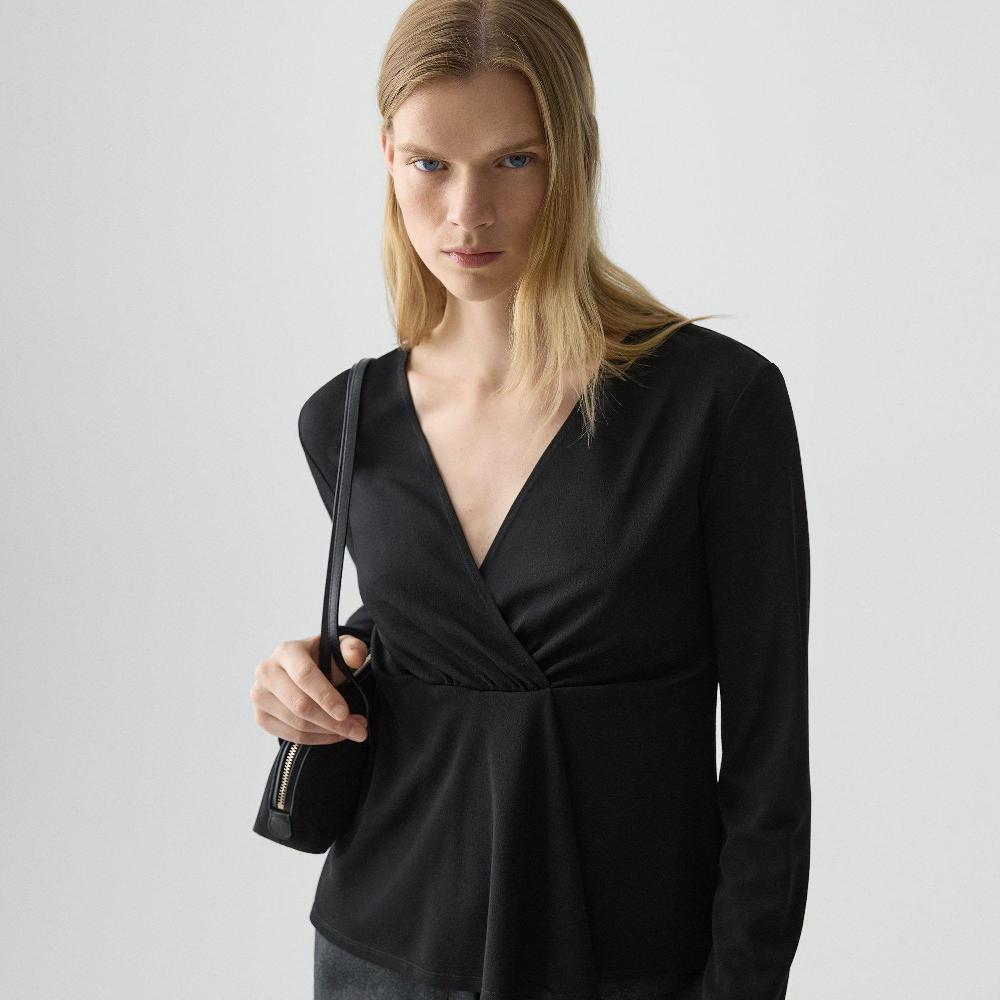 J Brand Gathered Top In Crepe Jersey Black