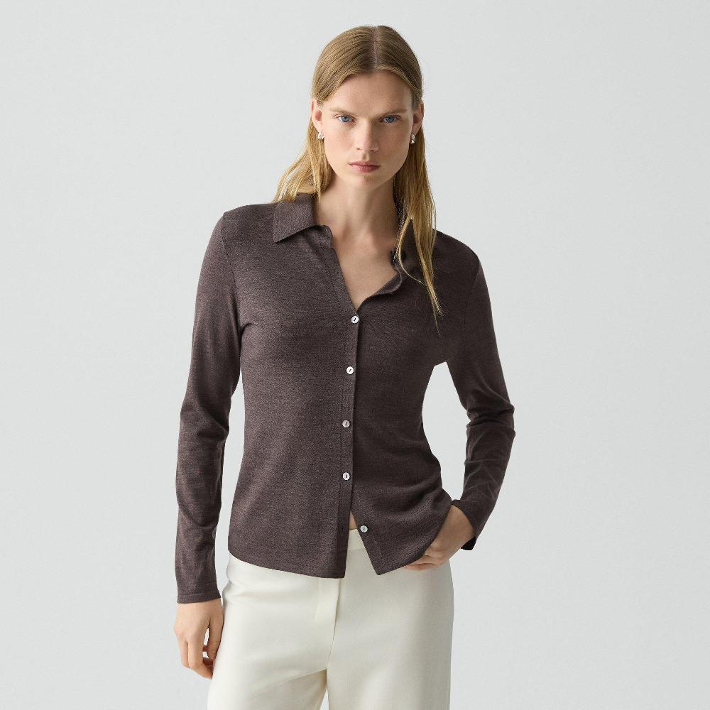 j brand Knit Shirt in Regal Wool walnut melange