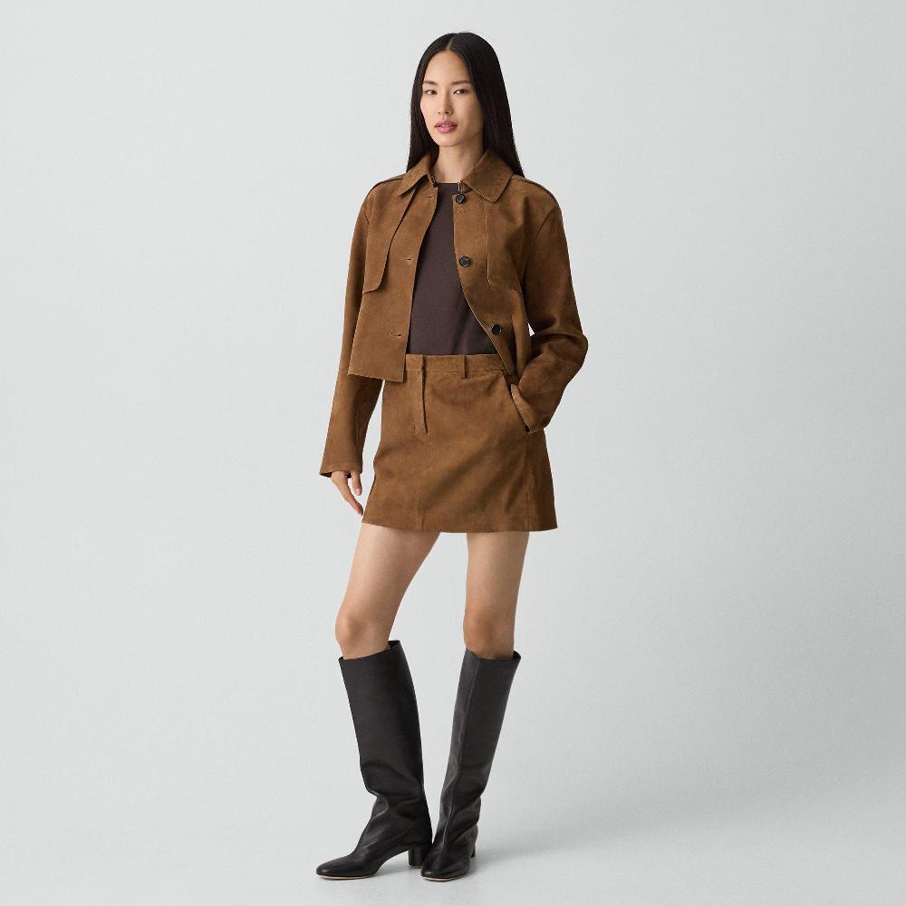 J Brand Mini Trouser Skirt In Suede Deep Tobacco