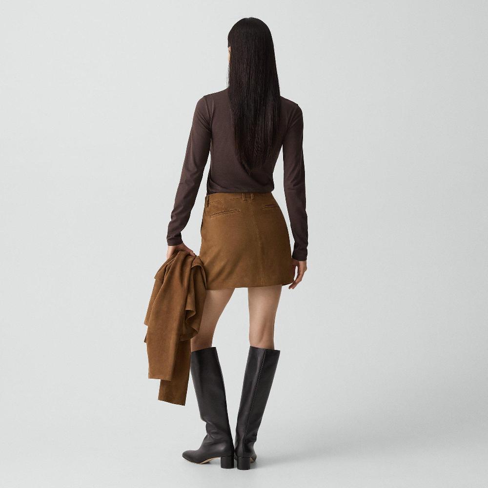 J Brand Mini Trouser Skirt In Suede Deep Tobacco