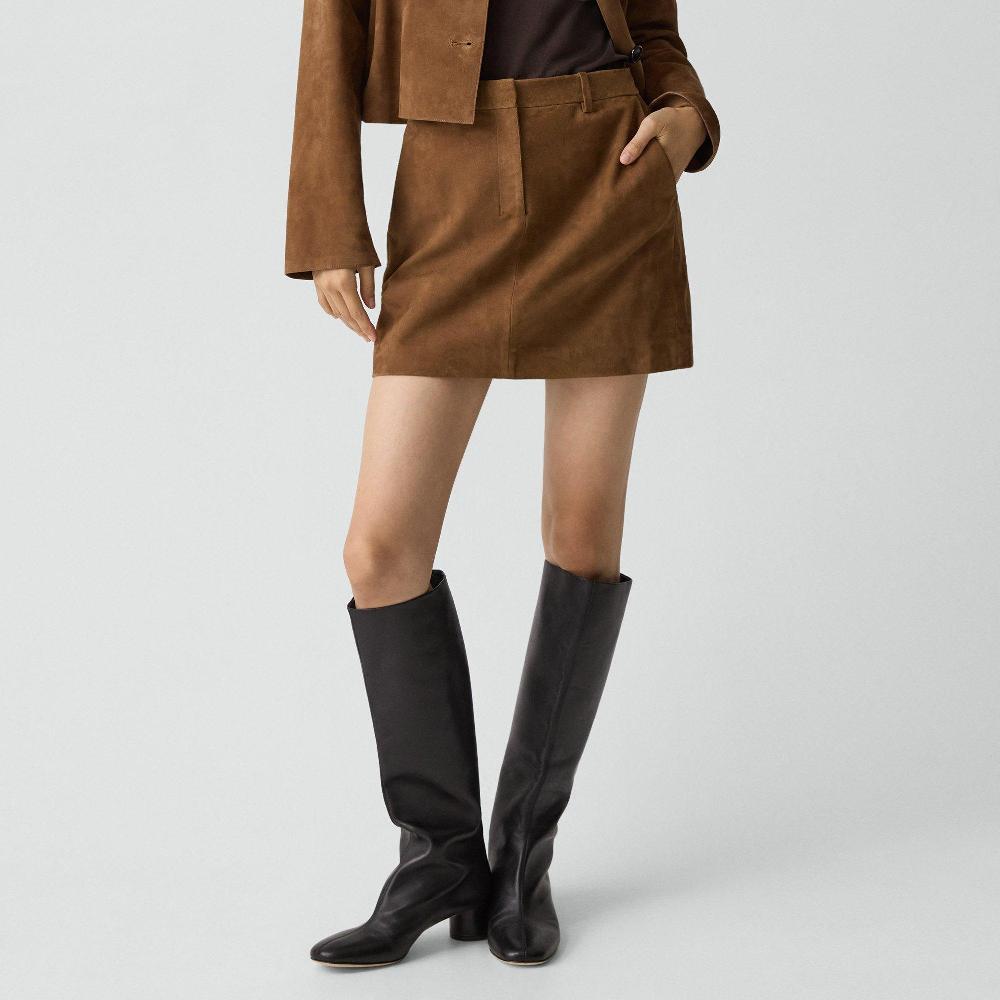 J Brand Mini Trouser Skirt In Suede Deep Tobacco