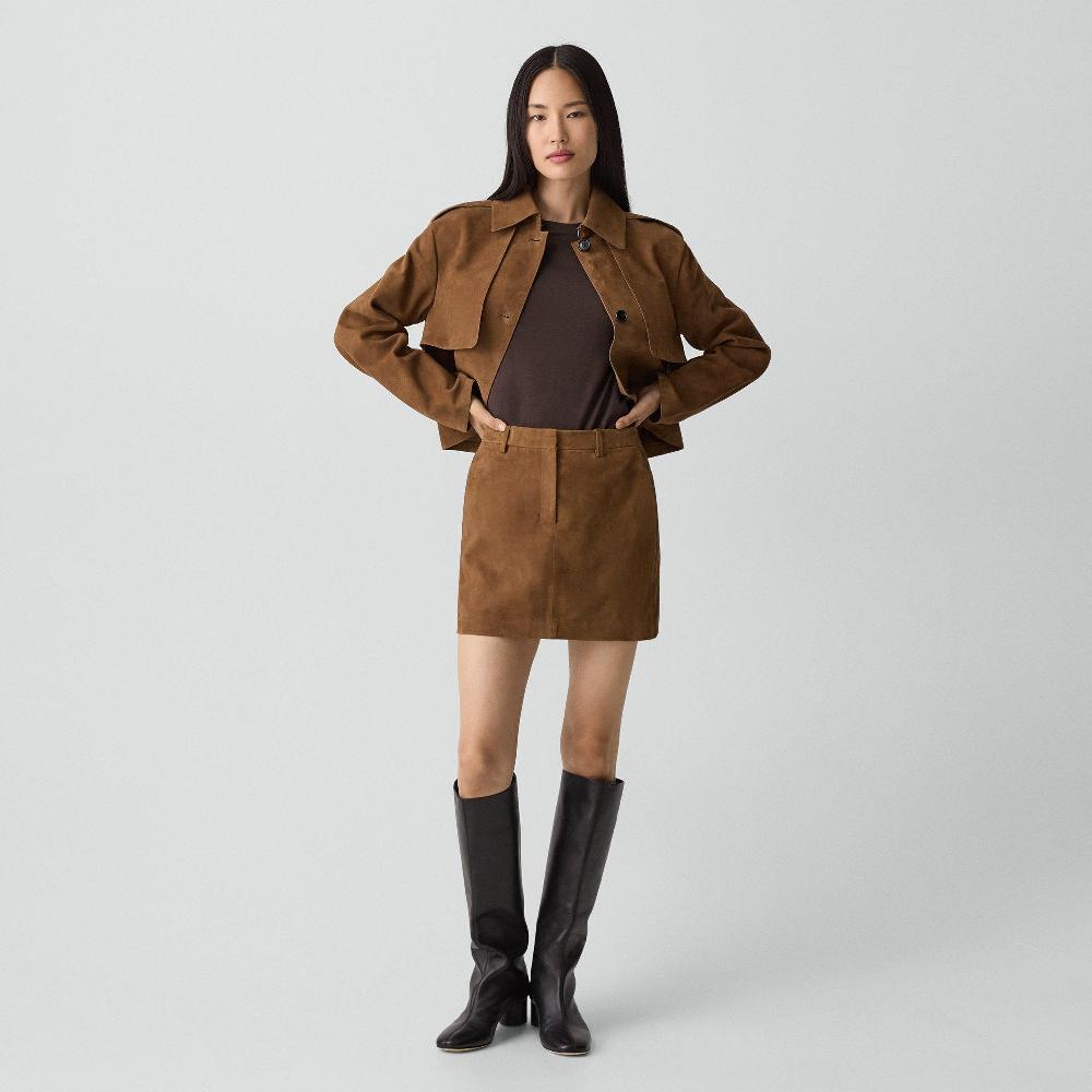 j brand Mini Trouser Skirt in Suede deep tobacco