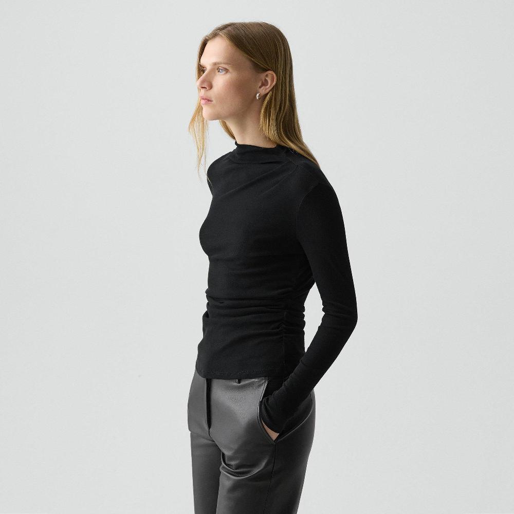 J Brand Mock Neck Top In Soft Rib Black