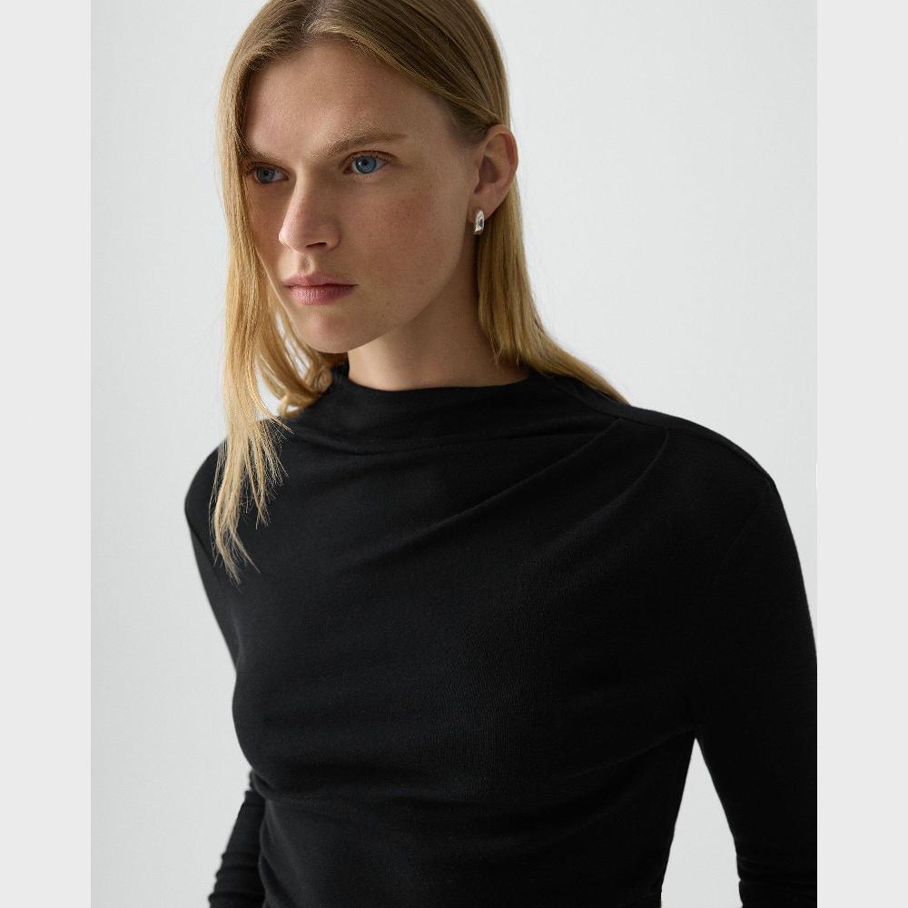 J Brand Mock Neck Top In Soft Rib Black