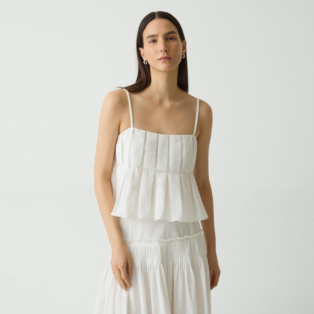 j brand Pleated Camisole in Cotton-Blend white