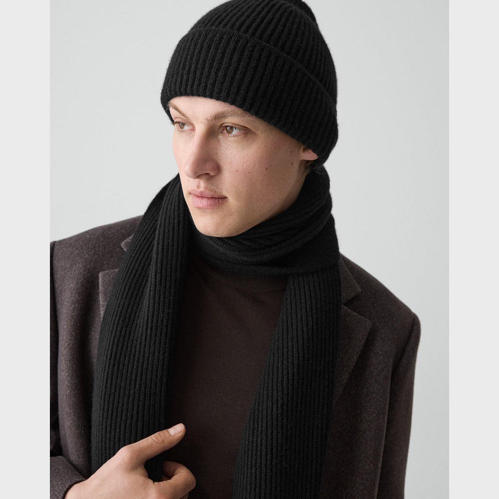 j brand Ribbed Beanie in Cashmere black