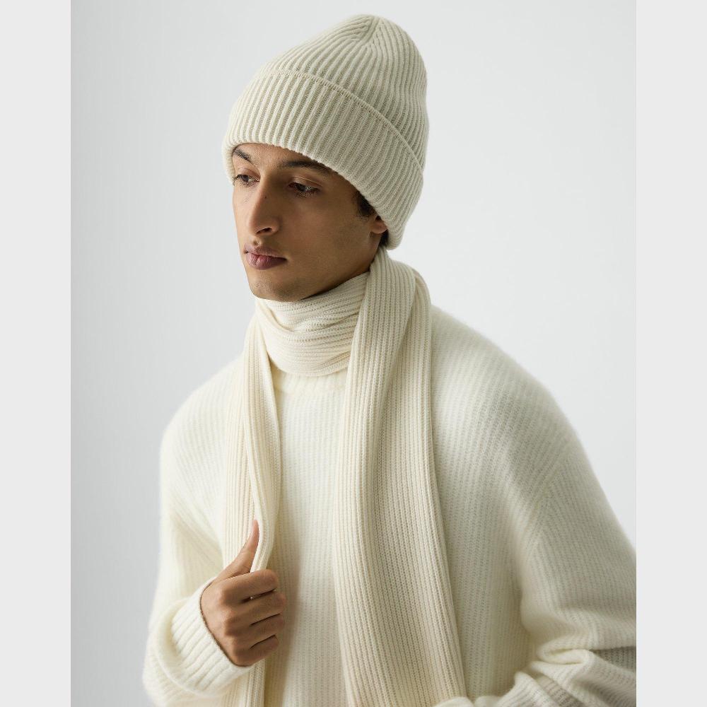 j brand Ribbed Beanie in Cashmere winter ivory