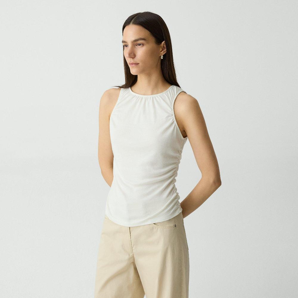 J Brand Shirred Top In Soft Rib Ivory