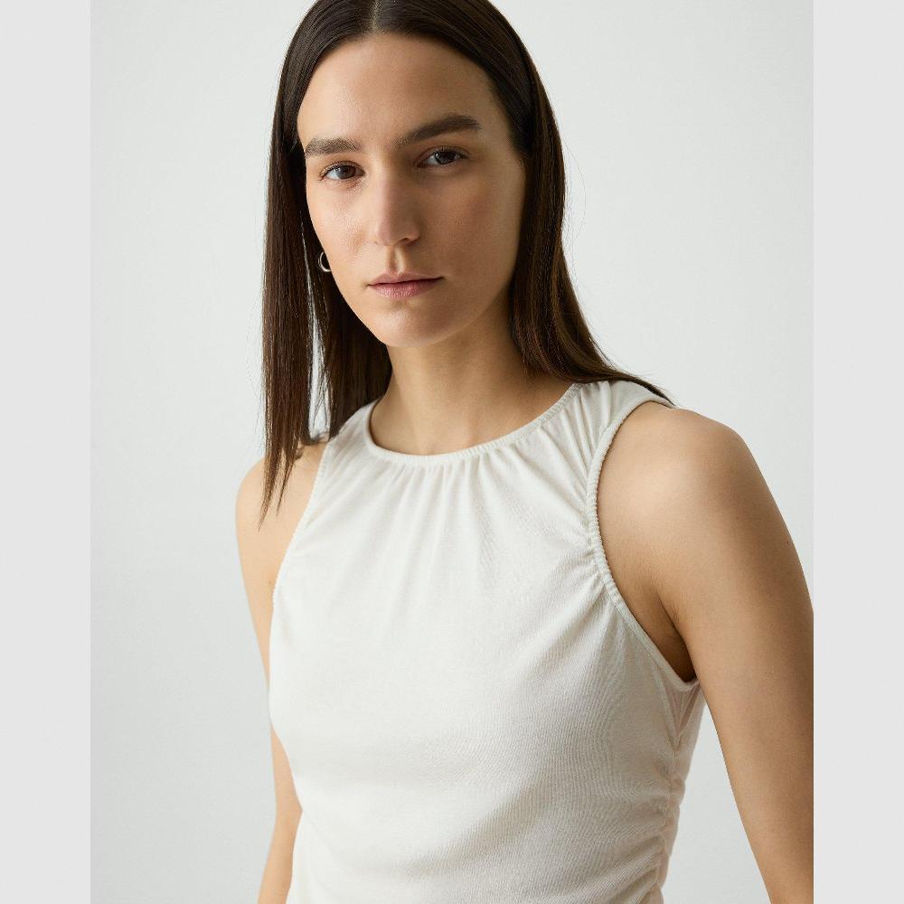 J Brand Shirred Top In Soft Rib Ivory