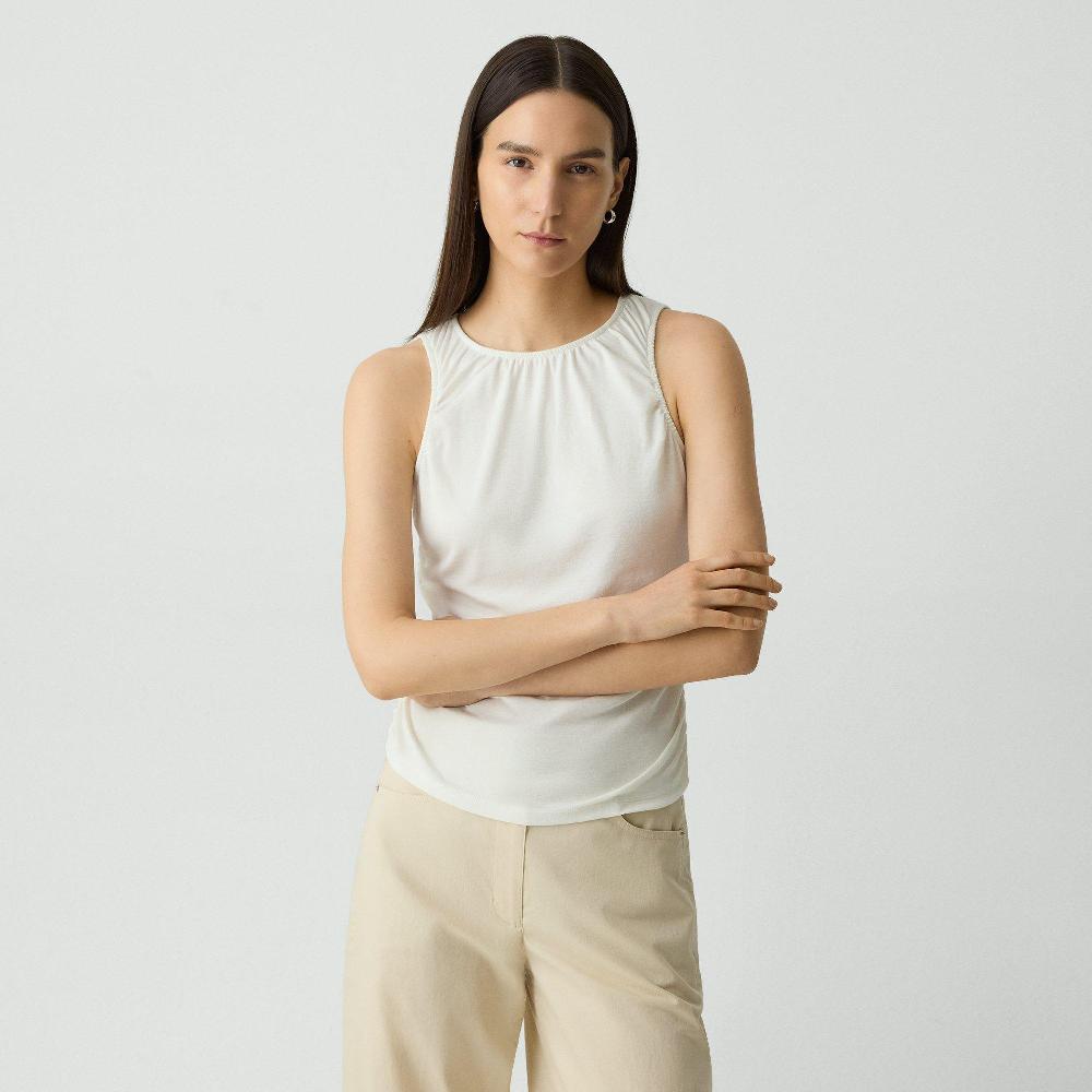 j brand Shirred Top in Soft Rib ivory