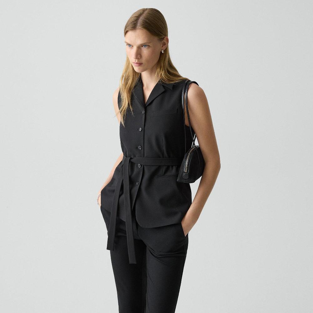 J Brand Tie Waist Vest In Good Wool Black