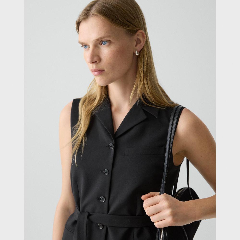 J Brand Tie Waist Vest In Good Wool Black