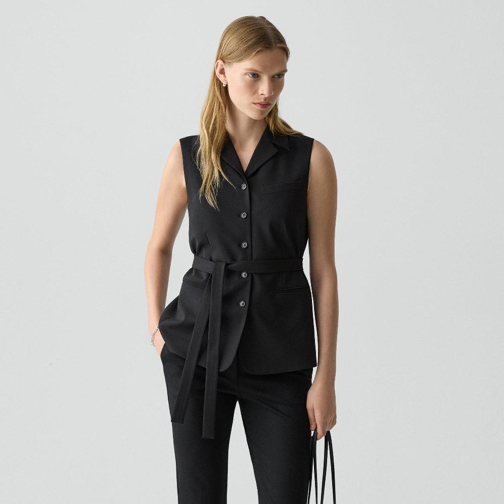 j brand Tie Waist Vest in Good Wool black