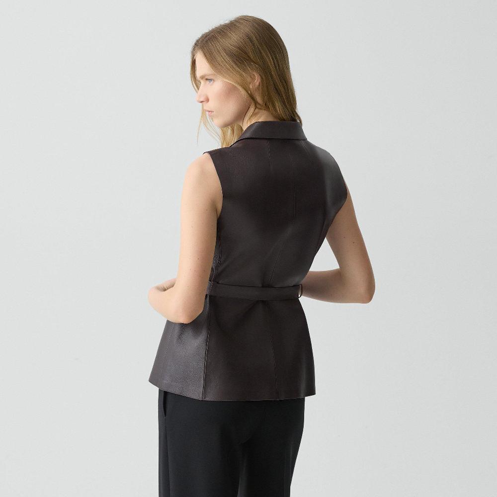J Brand Tie Waist Vest In Sleek Leather Cacao