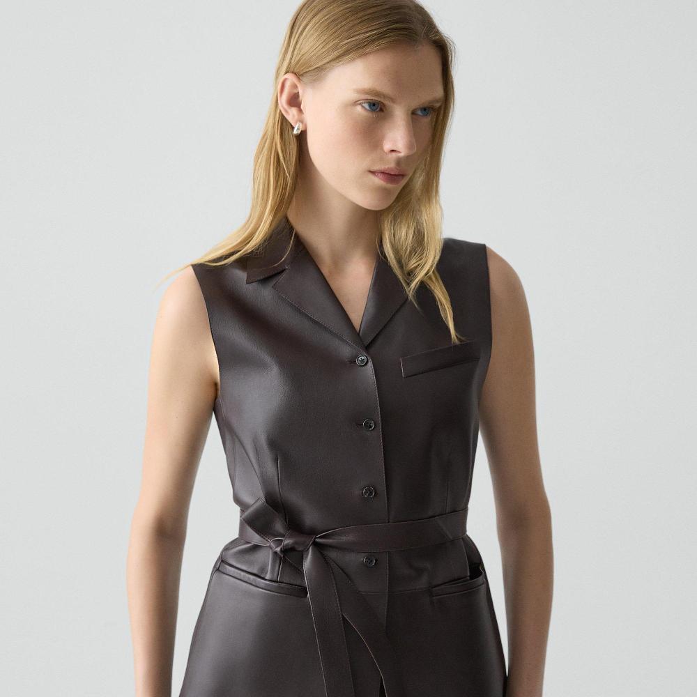 J Brand Tie Waist Vest In Sleek Leather Cacao