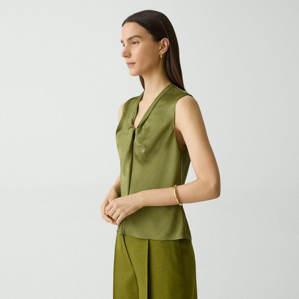 J Brand Twist Neck Blouse In Crushed Satin Avocado