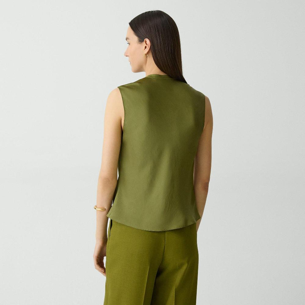 J Brand Twist Neck Blouse In Crushed Satin Avocado