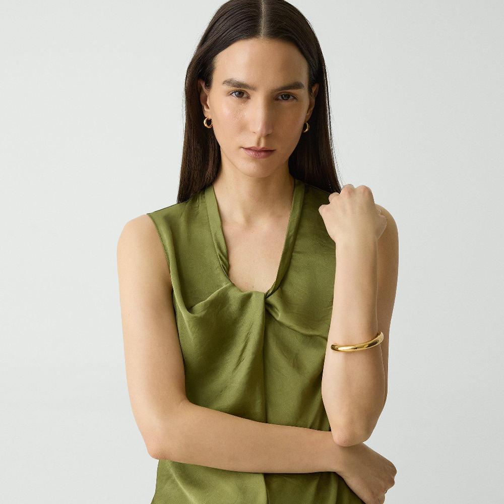 J Brand Twist Neck Blouse In Crushed Satin Avocado