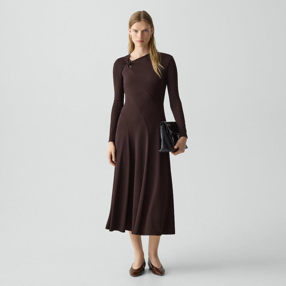 J Brand Twist Neck Dress In Crepe Jersey Cacao