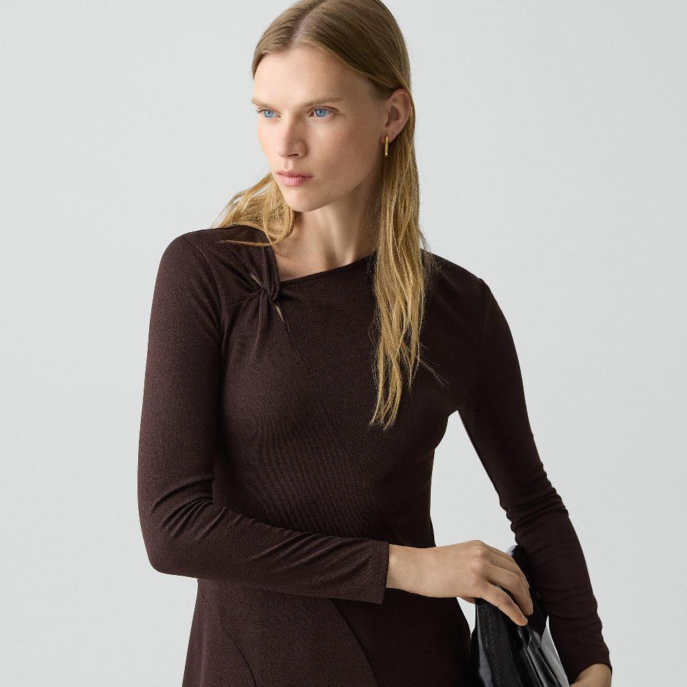 J Brand Twist Neck Dress In Crepe Jersey Cacao