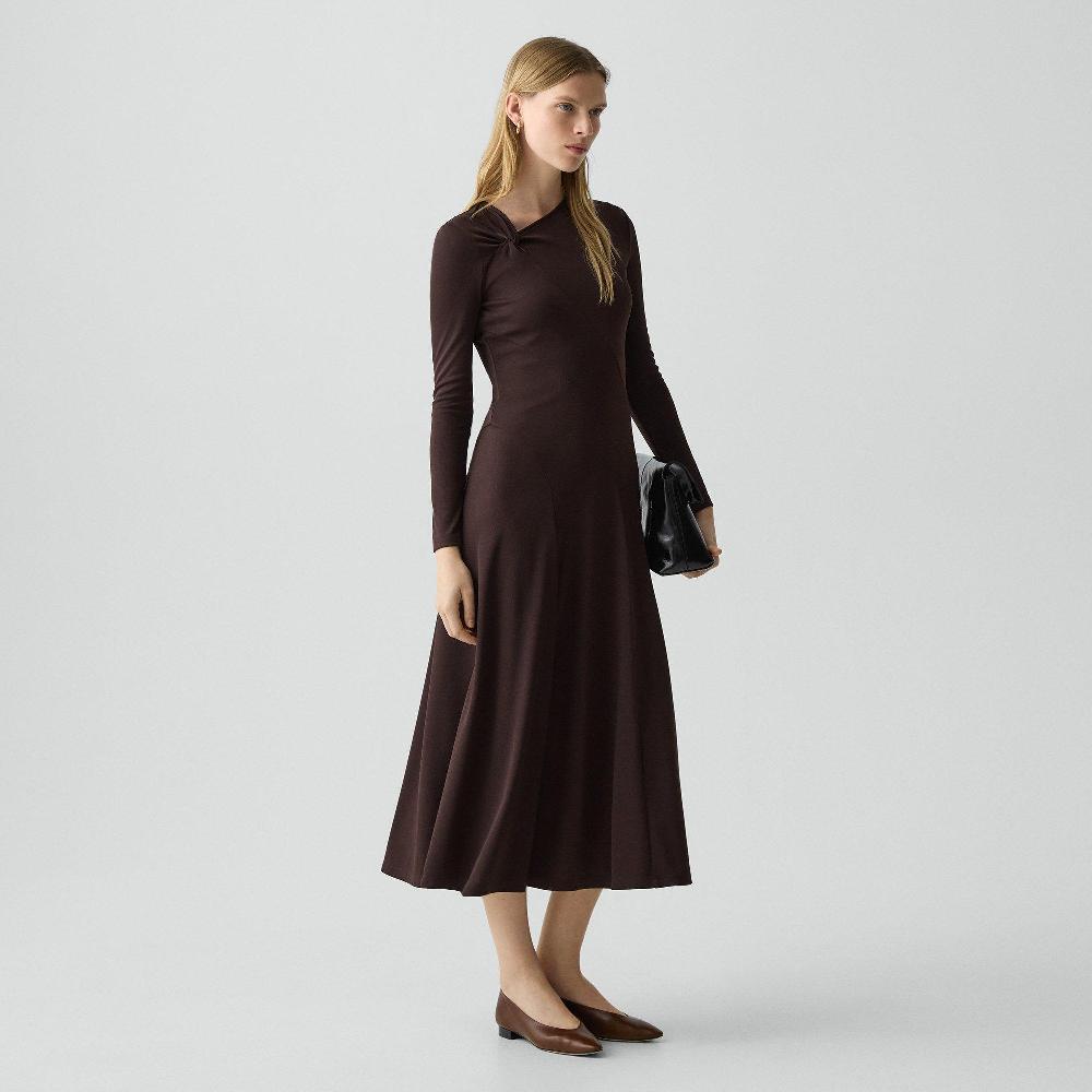 j brand Twist Neck Dress in Crepe Jersey cacao