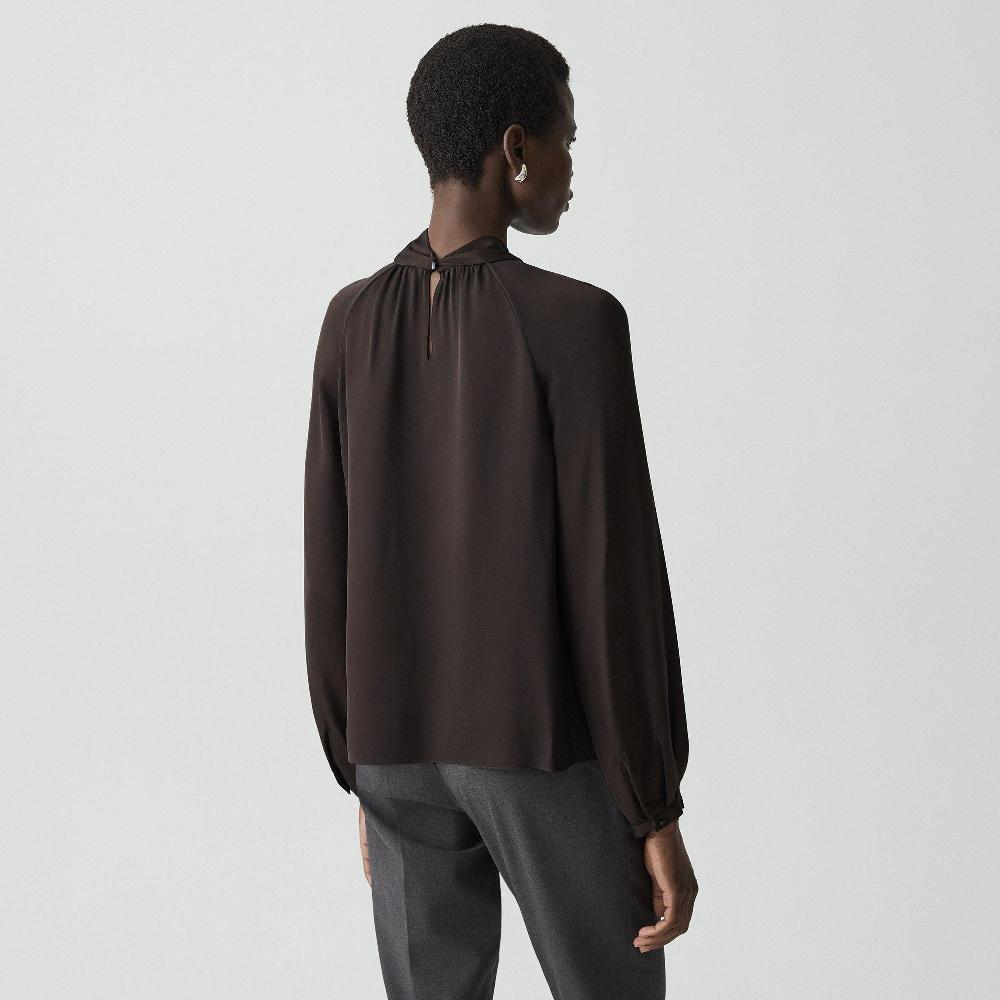 J Brand Twist Neck Top In Silk Georgette Cacao