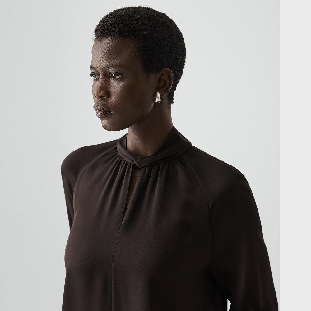 J Brand Twist Neck Top In Silk Georgette Cacao