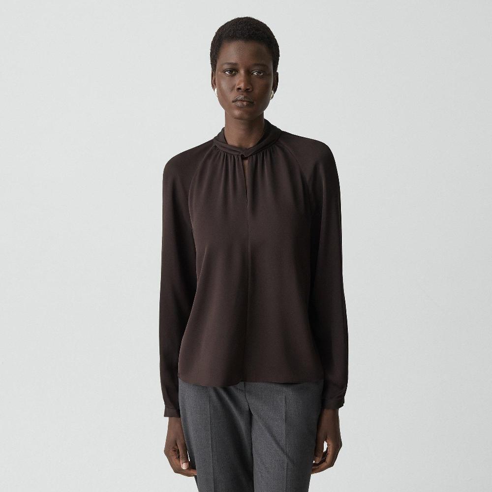 j brand Twist Neck Top in Silk Georgette cacao
