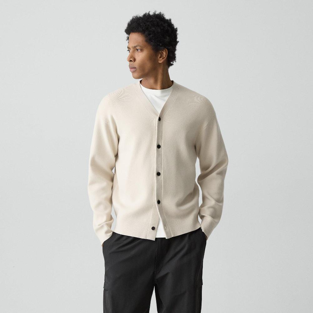 j brand V-Neck Cardigan in Wool Bilen alabaster