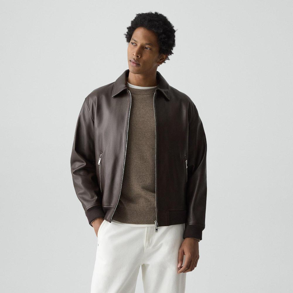 J Brand Wyatt Zip Jacket In Leather Brownwood