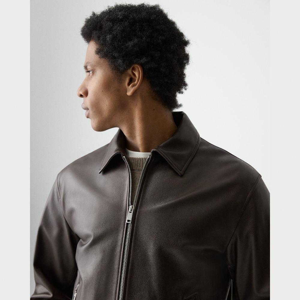 J Brand Wyatt Zip Jacket In Leather Brownwood