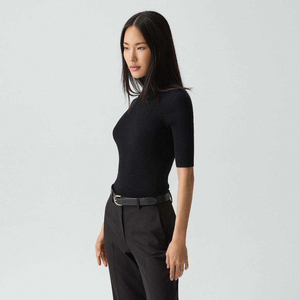 J Brand Leenda Short-Sleeve Turtleneck In Regal Wool Black