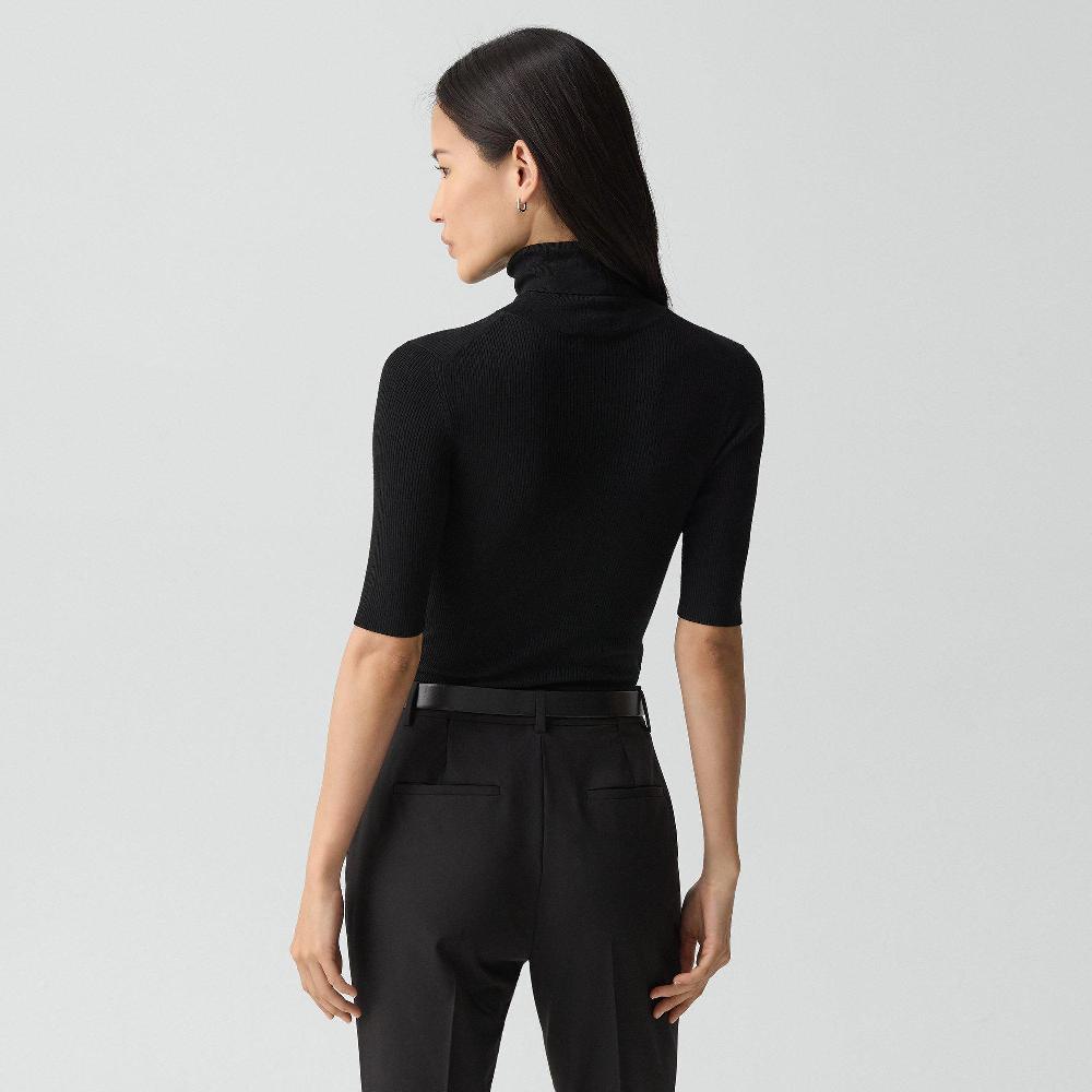 J Brand Leenda Short-Sleeve Turtleneck In Regal Wool Black