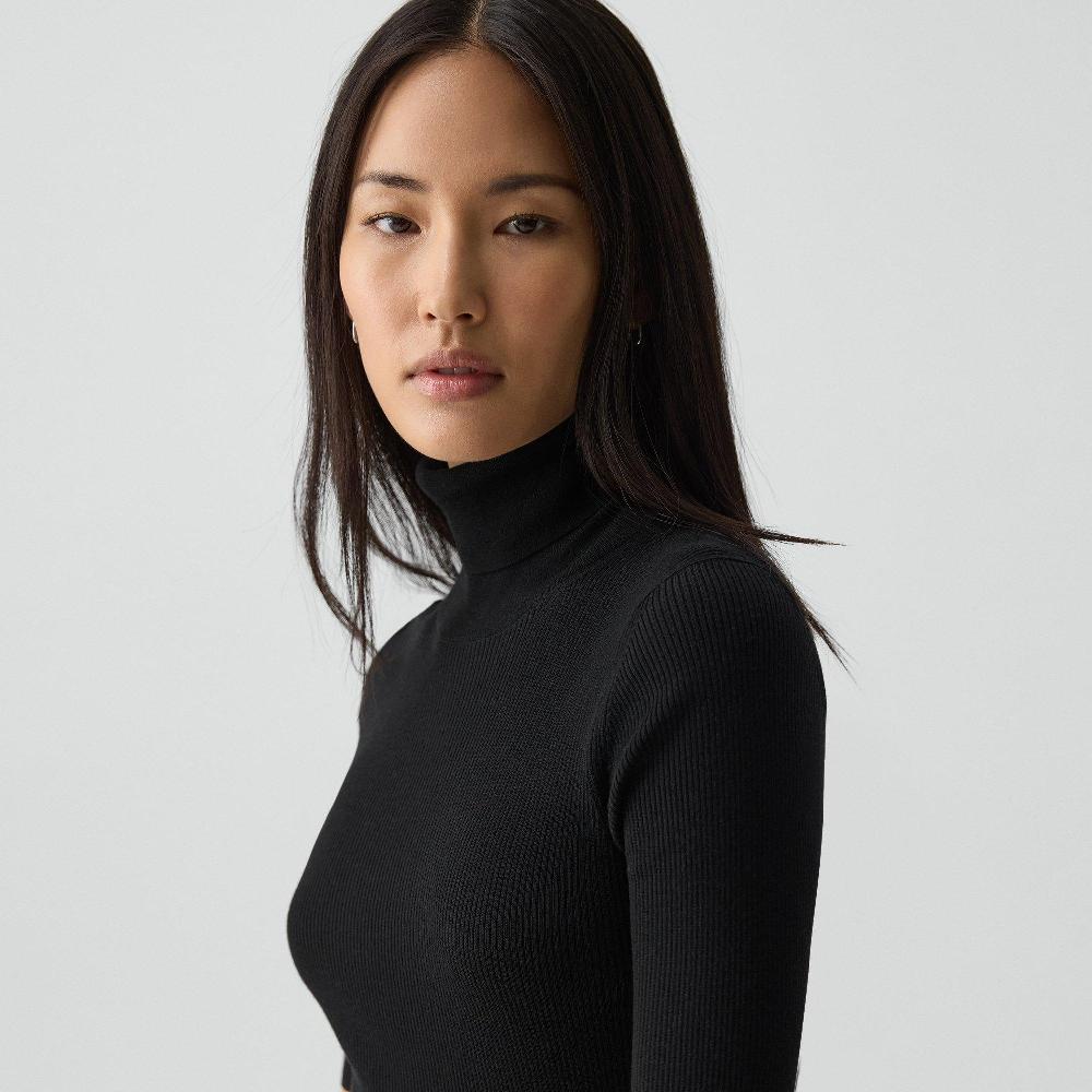 J Brand Leenda Short-Sleeve Turtleneck In Regal Wool Black