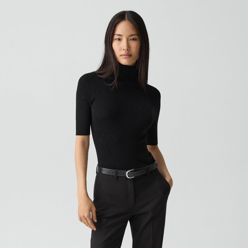 j brand Leenda Short-Sleeve Turtleneck in Regal Wool black