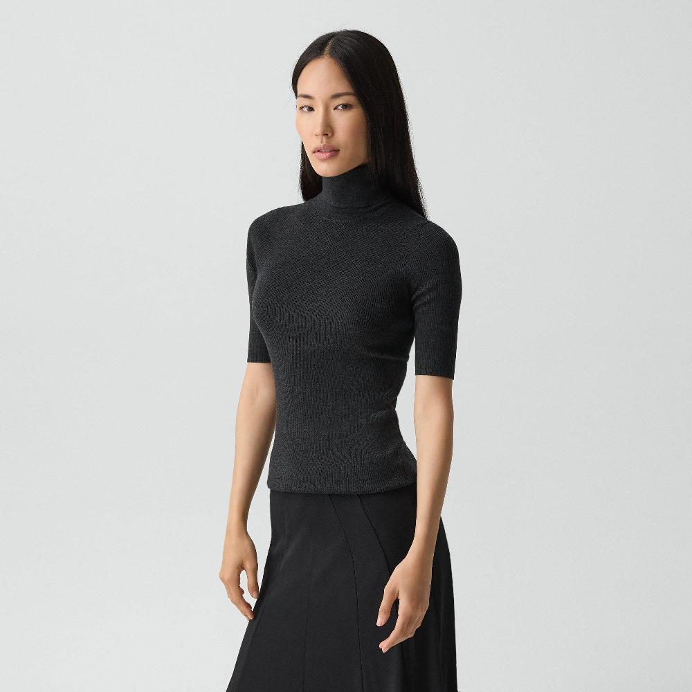 J Brand Leenda Short-Sleeve Turtleneck In Regal Wool New Pestle Melange