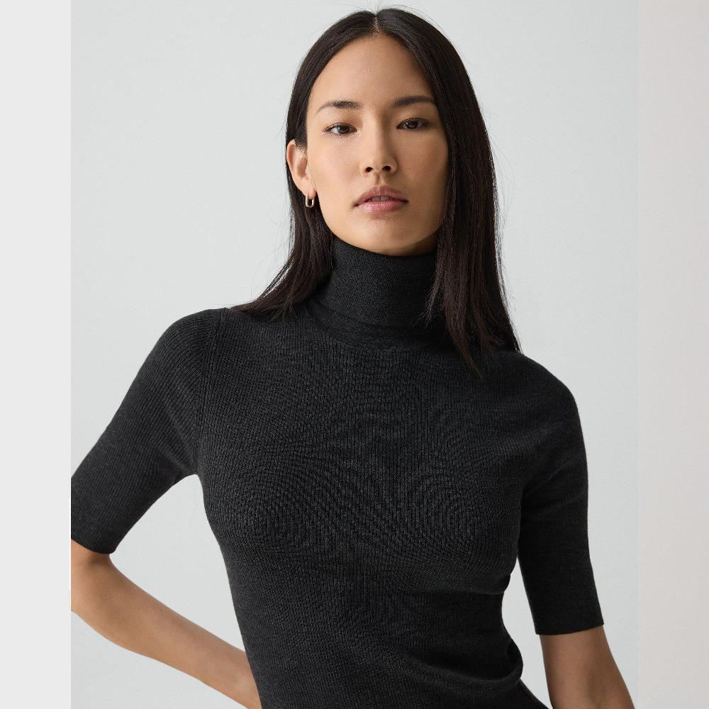 J Brand Leenda Short-Sleeve Turtleneck In Regal Wool New Pestle Melange