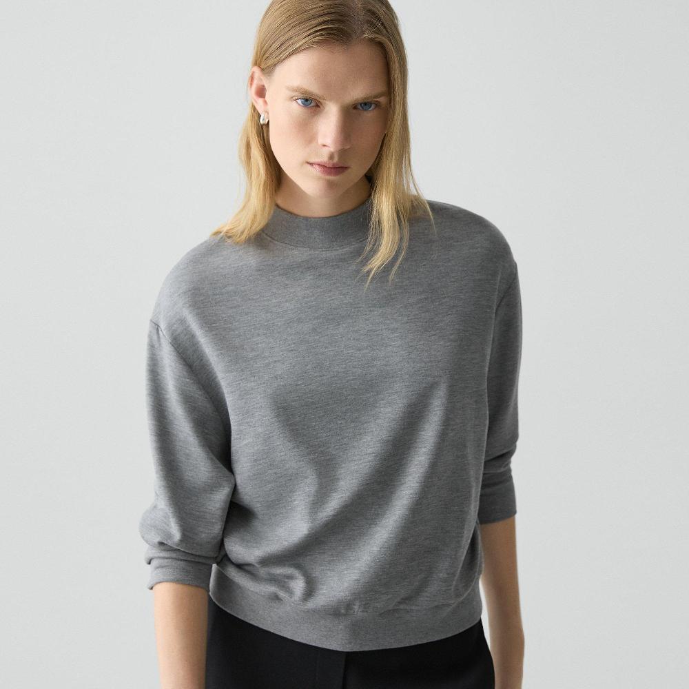 J Brand Mock Neck Sweatshirt In Double-Knit Jersey Grey Melange