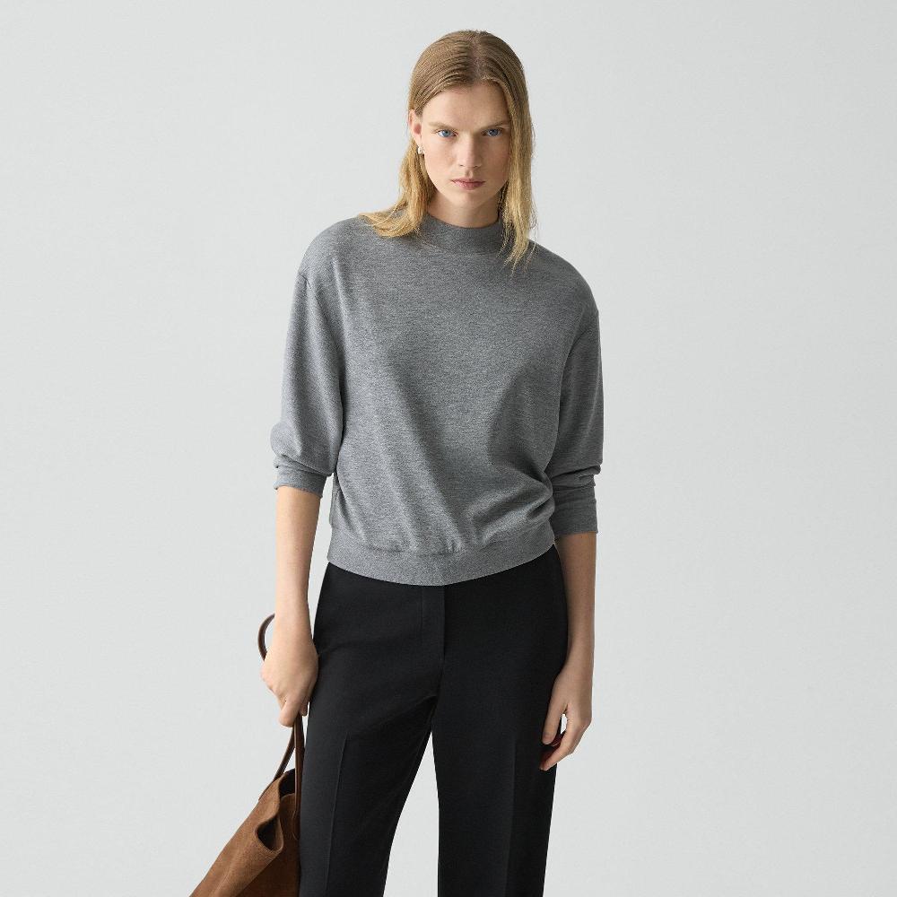 j brand Mock Neck Sweatshirt in Double-Knit Jersey grey melange