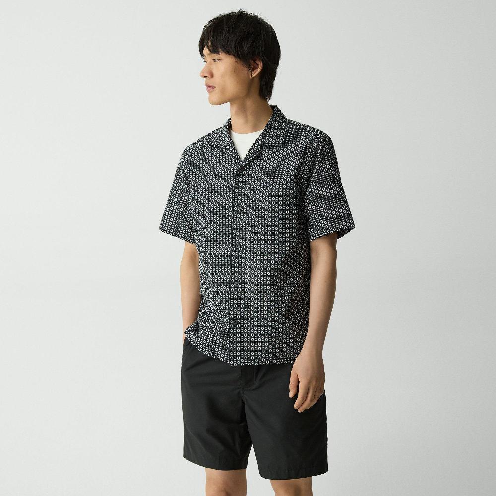 J Brand Noll Camp Shirt In Geometric Cotton Black/white