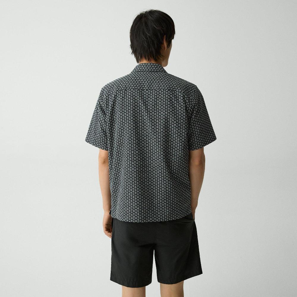 J Brand Noll Camp Shirt In Geometric Cotton Black/white