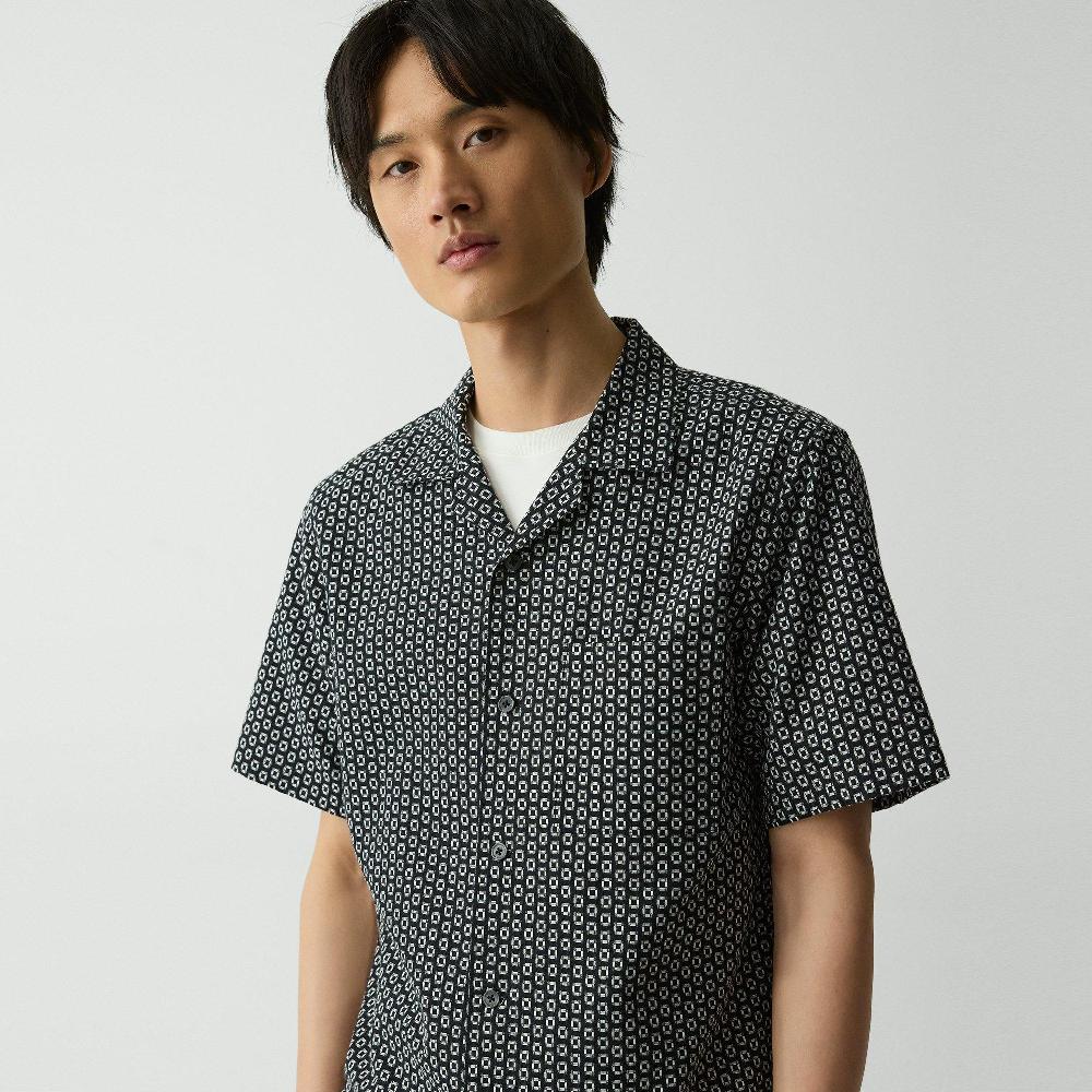 J Brand Noll Camp Shirt In Geometric Cotton Black/white