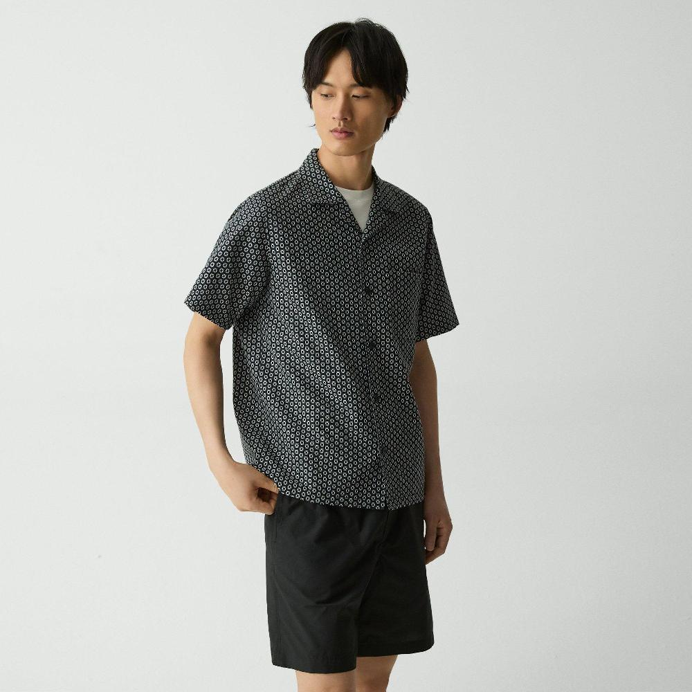 j brand Noll Camp Shirt in Geometric Cotton black/white